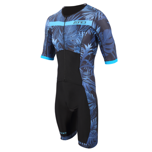 ZONE3 Men's Activate+ Full Zip Short Sleeve Trisuit (Tropical Palm / Kona Speed)