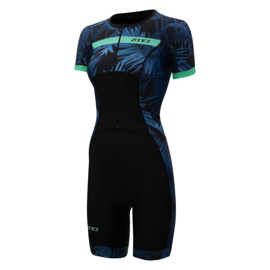 ZONE3 Women's Activate+ Short Sleeve Full Zip Trisuit (Tropical Palm)